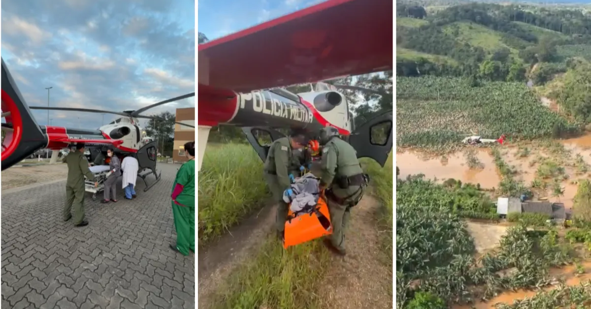 PM resgata idoso de 100 anos ilhado pelas chuvas em Eldorado, no interior de São Paulo.