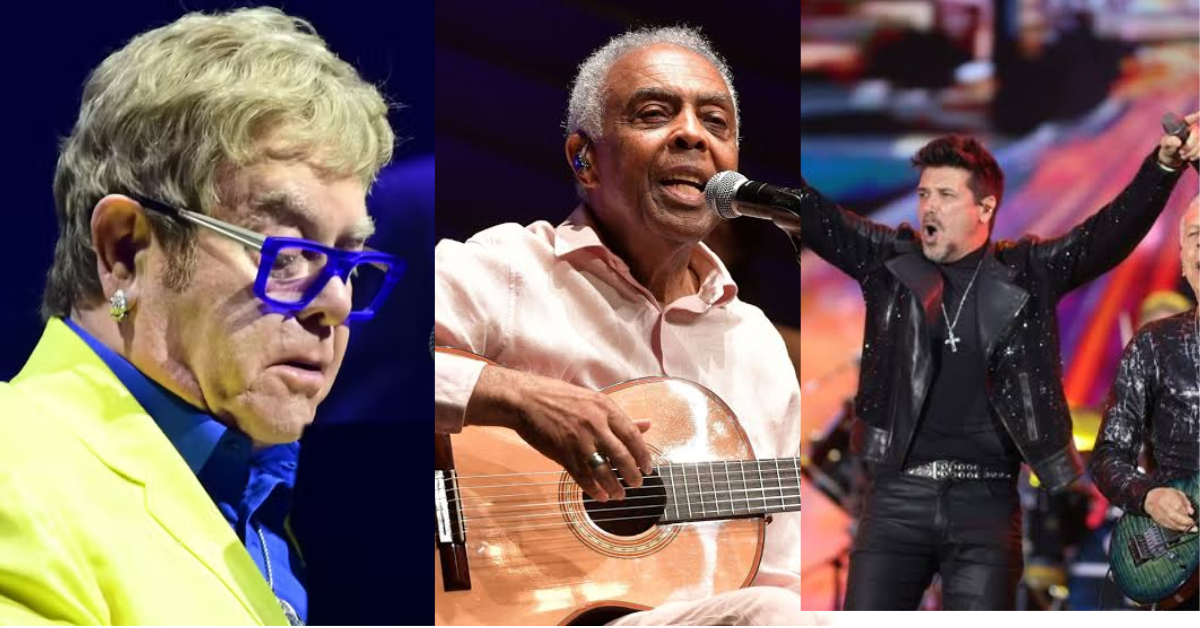 Elton John se apresenta no palco do Rock in Rio 2026.