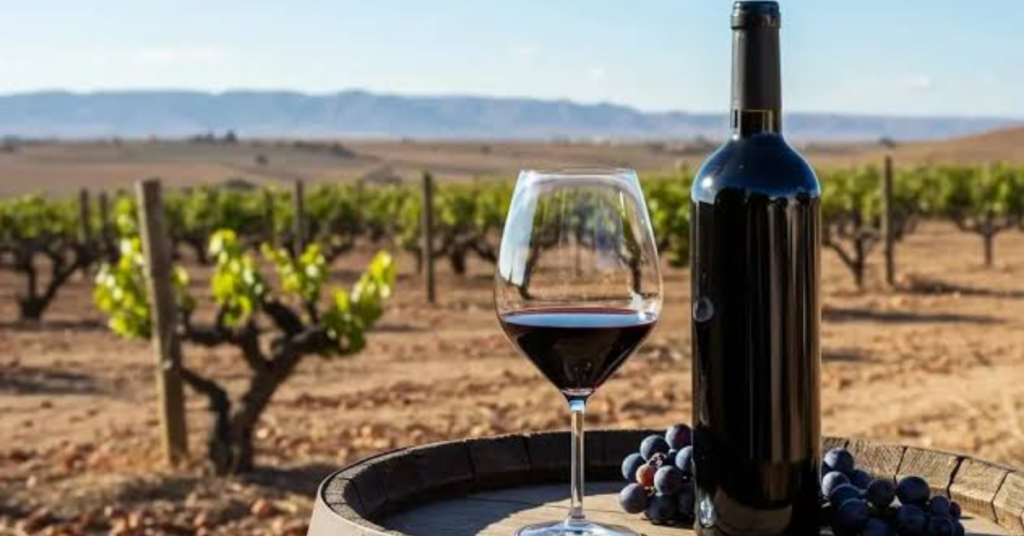 Vinhedo no Nordeste com fileiras de parreiras usadas na produção de uvas para vinho.